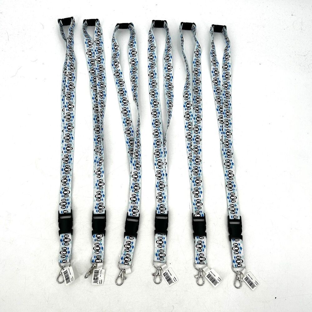NWT Set Of 6 Blue White Black Penguin Winter Holiday Lanyard Necklaces Party